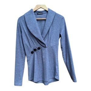 Patty Boutik Women’s Shawl Collar Gray Side Pleated Accent Buttons Top SZ M